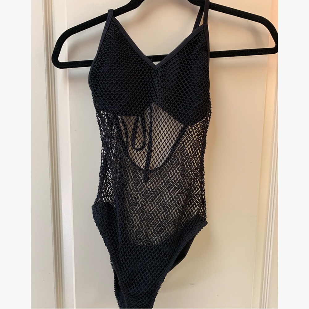 Black Fishnet One Piece Bathing Suit